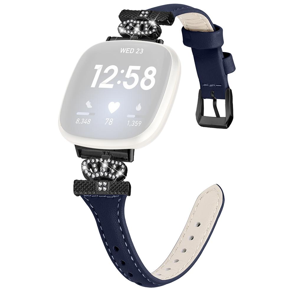 

For Fitbit Versa 3/4/Sense/Sense 2 Black Buckle Watchband Genuine Cowhide Leather Crown Strap Dark Blue