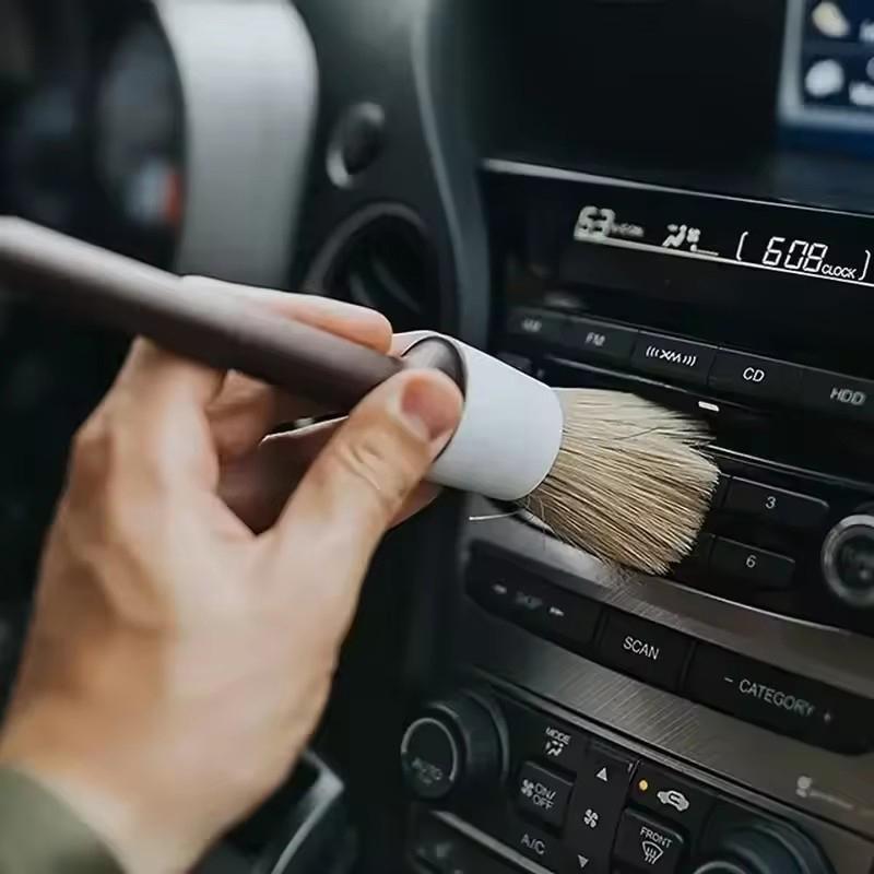 3 יחידות מברשות פרטים חיצוניות ופנימיות לרכב, מברשות עם זיפים משיער חזיר לניקוי רכב, כלי פירוט אוטומטי, מברשת ניקוי ללוח מחוונים