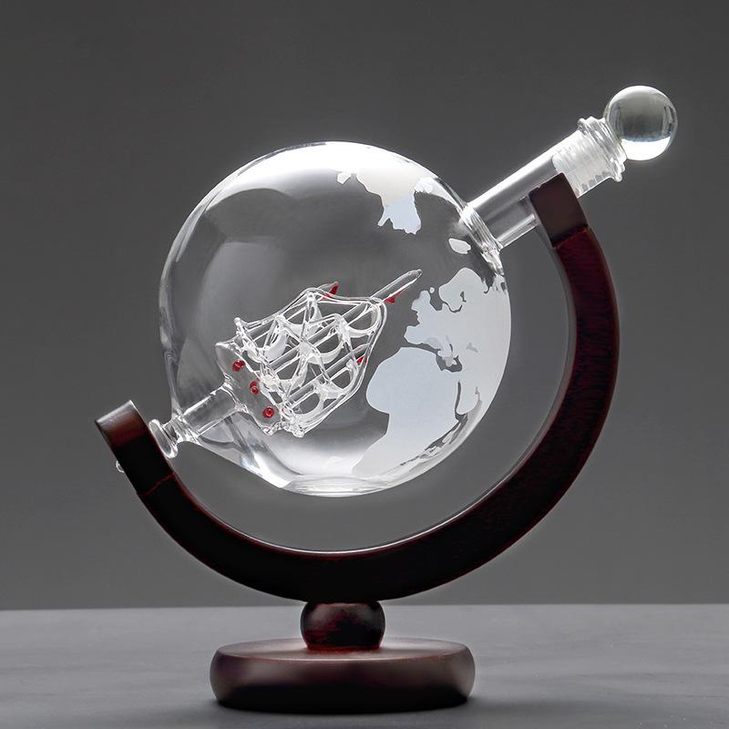 

Sailboat Globe Decanter & Glass Set: High Borosilicate Whiskey/Wine Carafe with Map