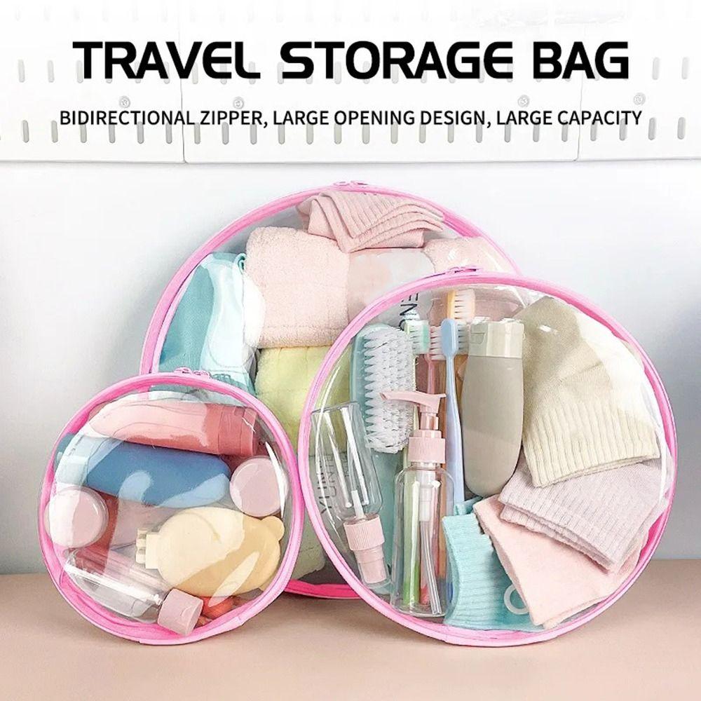 New Plastic Clear Hard Shell Zipper Case Round Waterproof Storage Organizer Bins Stackable Portable Cosmetic Bag Kid's Storage