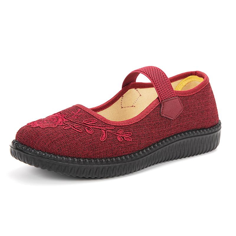Old Beijing cloth shoes one pedal flat-soled elderly shoes non-slip soft-soled old lady shallow mouth single shoes street stall women's shoes