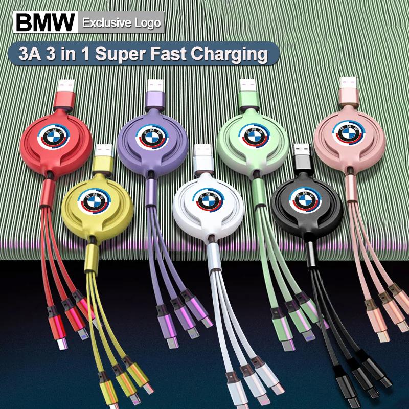 BMW Car Three-in-one Data Cable Retractable Charging Cable stickers For X6 G20 G05 G11 E30 M X3 X1 X2 E34 X4 X5 E62 E93 G30 E48 JG4