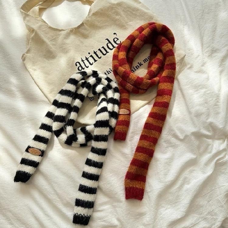 Fashion Thin Scarf Lightweight Striped Pattern Long Muffler Unisex Neckerchief Winter Accessory For Layered Outfits