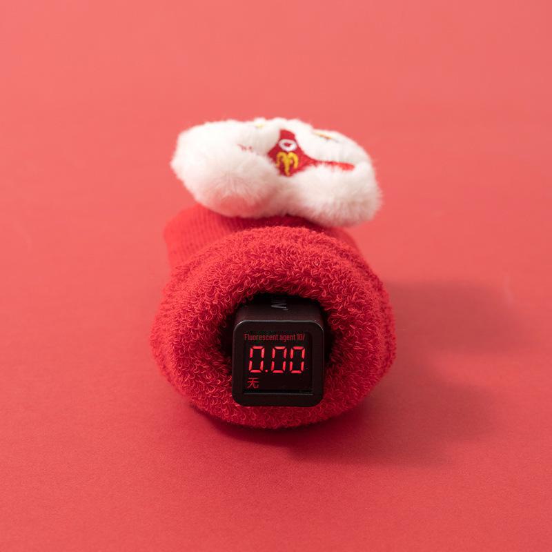 Newborn Baby Red Terry Cotton Socks: Plus Velvet, Thickened, Autumn/Winter Style