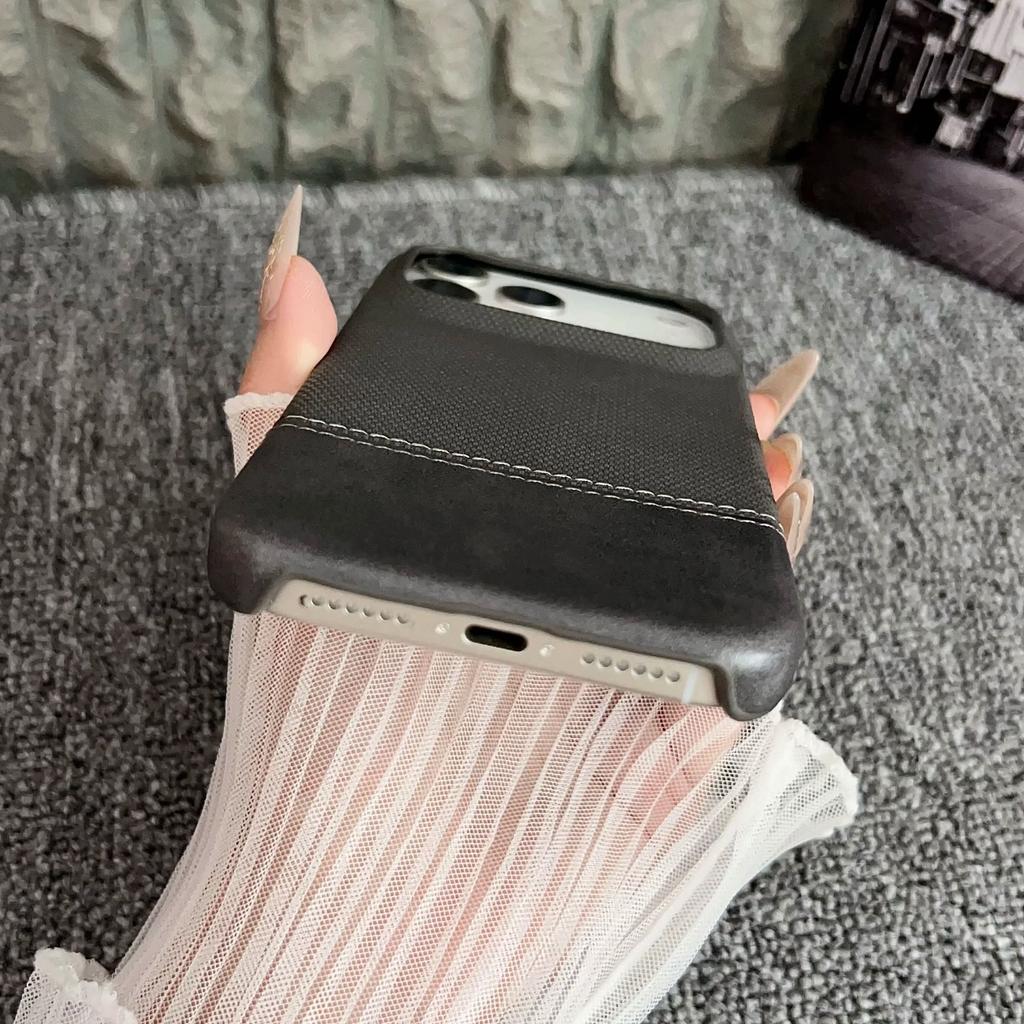 Business Splicing Leather Texture Slim Case For iPhone 17 Air 16 15 14 13 12 Pro Max Plus Fabric Matte Bumper Frameless Cover