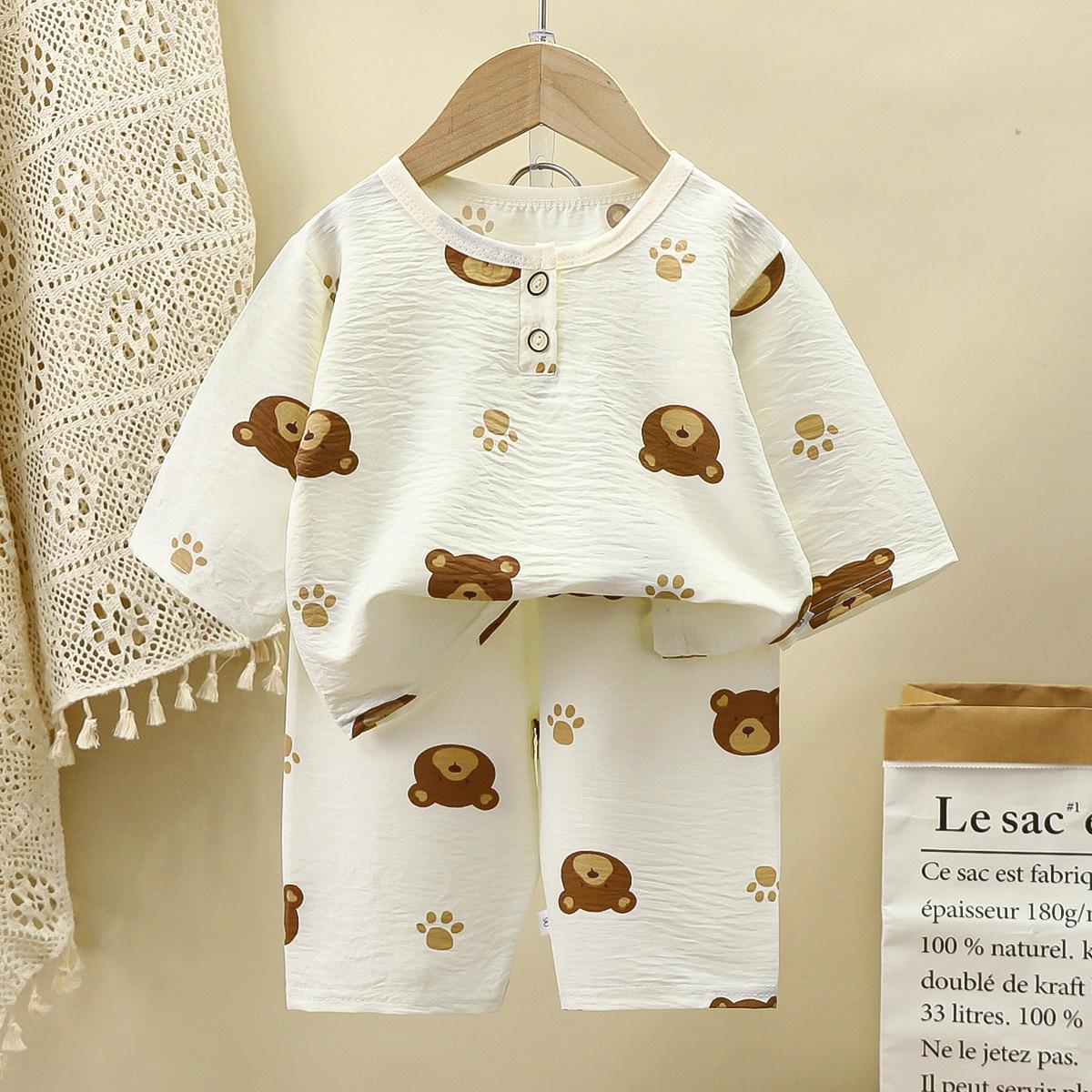 Kids Summer Lightweight Cotton Short Sleeve Pajama Set Boys Girls Sleepwear Home Outfit 80cm