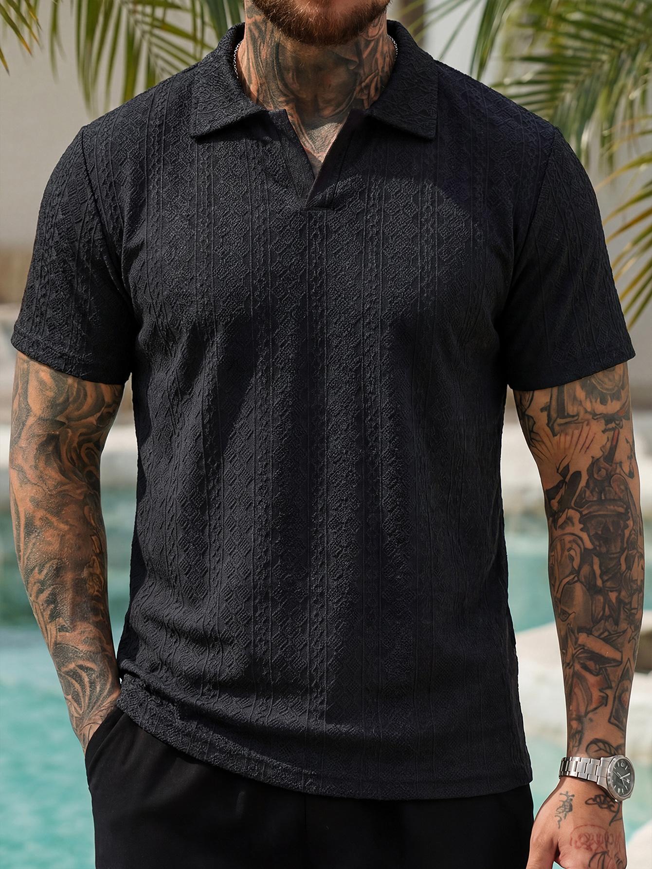 Plus Size Mens Jacquard Short Sleeve Casual Polo Shirt S