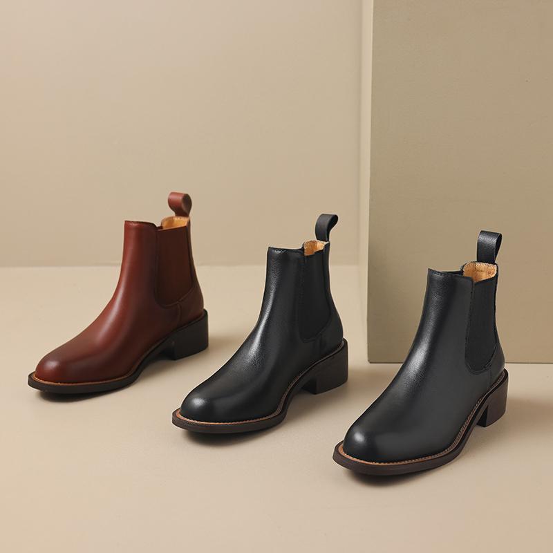 Krazing Pot Cow Skin Autumn Winter Shoes Concise Thick Heels Size 43 Size 42 Chelsea Boots Round Toe Slip on Retro Ankle Boots