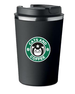 Premium Thermal Mug with Cats AND Coffee Print 350ml KT_057