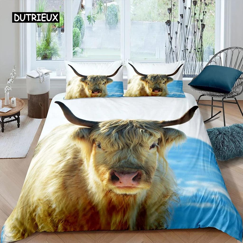 Highland Cow Duvet Cover King Sunflower Black Cattle Bedding Set Microfiber Farm Animal Cow Western Farmhouse Cattle Quilt Cover