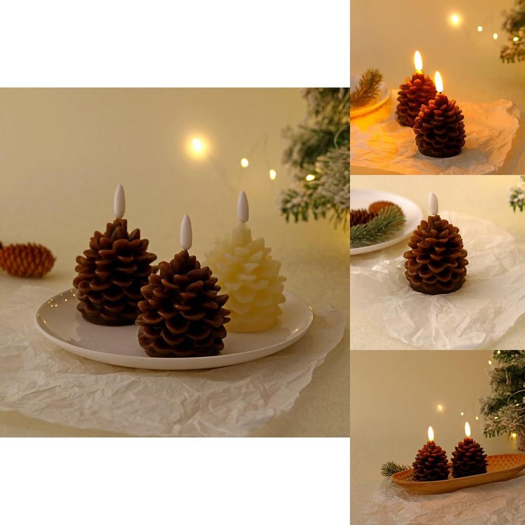 Elegant Brown And Beige Flameless Pinecone Candles For Festive Holiday Decor