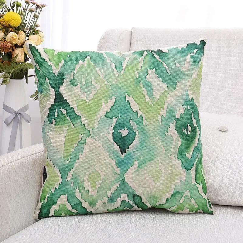 Green Plants and Flowers Cotton and Linen Pillow Customized Linen Car Pillow Sofa Pillow Cover Home Decoration