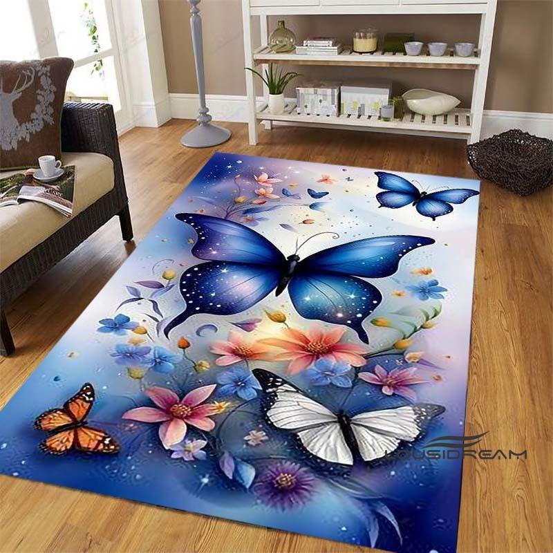 Dreamy Purple Butterfly Pattern Rugs for Living Room Bedroom Area Rugs Child Room Play Rug Cartoon 3D Printing Kids Game Mats001