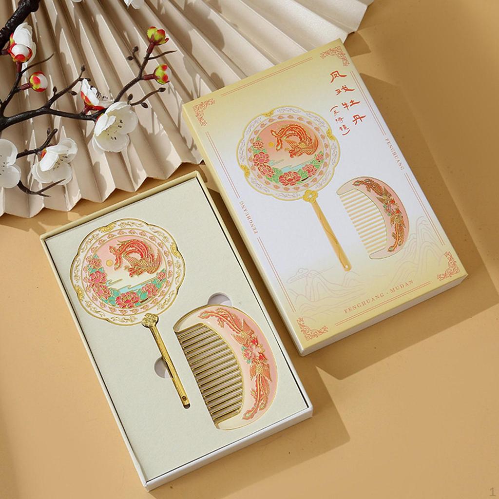 Handheld Mirror Set for Women Girls Antique Design Portable Makeup and Comb Valentine’S