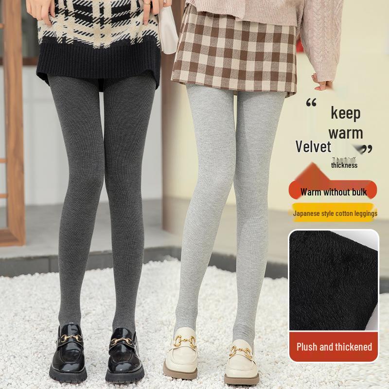Women's Fleece-Lined High-Waisted Vertical Striped Leggings: Slimming, Tummy-Control, Warm Stirrup Tights for Autumn/Winter.