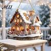 Holiday Party Decorations Christmas Santa Claus Carousel/Snow Cottage Hanging Ornament, Double-Sided Winter Festival Ornaments Acrylic Pendant