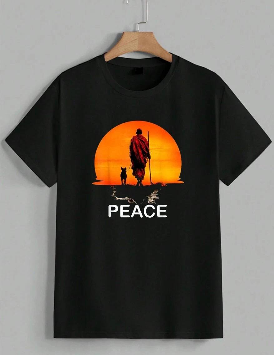 Tokyo-Tiger Monk Dog and Sun Peace T-Shirt Buddhist Zen Art Graphic Tee Unisex XS