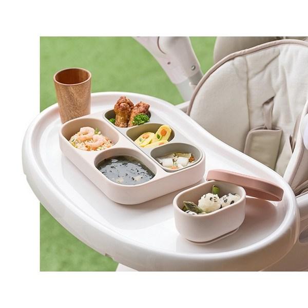 Babys Mamma Zone All-in-One Suction Plate Set, Pink, Gray, Suction Plate + Grill Plate/Lid + 3-hole Divider, 1 Set, Popular Korean Parenting Items