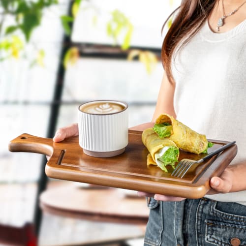 BILL.F Wooden Cutting Board with Handle for Meat, Vegetables, and Bread - Decorative Wooden Serving Board with Juice Groove for Kitchen or Dining Room