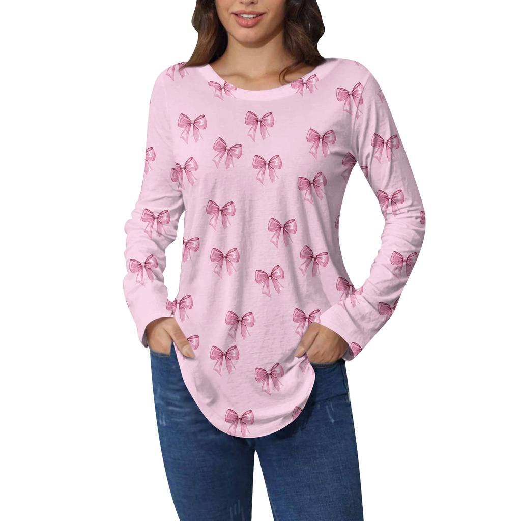 Tee Shirts For Women Fall Casual Long Sleeve Shirts Sweatshirt Vintage Graphic Printing Top Pullover Valentine's Day