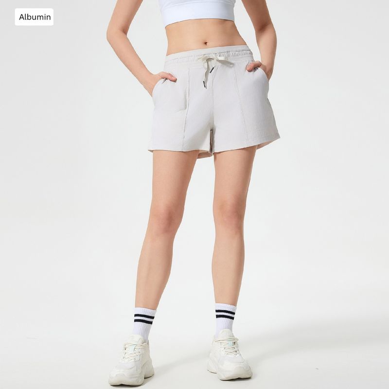 Lu Same Sports Shorts Women 2025 New Loose Casual Ice Feeling Breathable Waist Head Drawstring Fitness Yoga Shorts