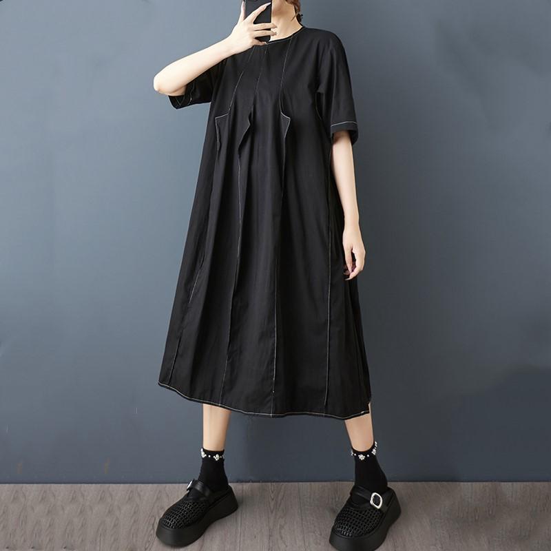 Kurzarm Übergröße Vintage SCHWARZ Neu in Kleider für Frauen lässig locker langes Sommerkleid