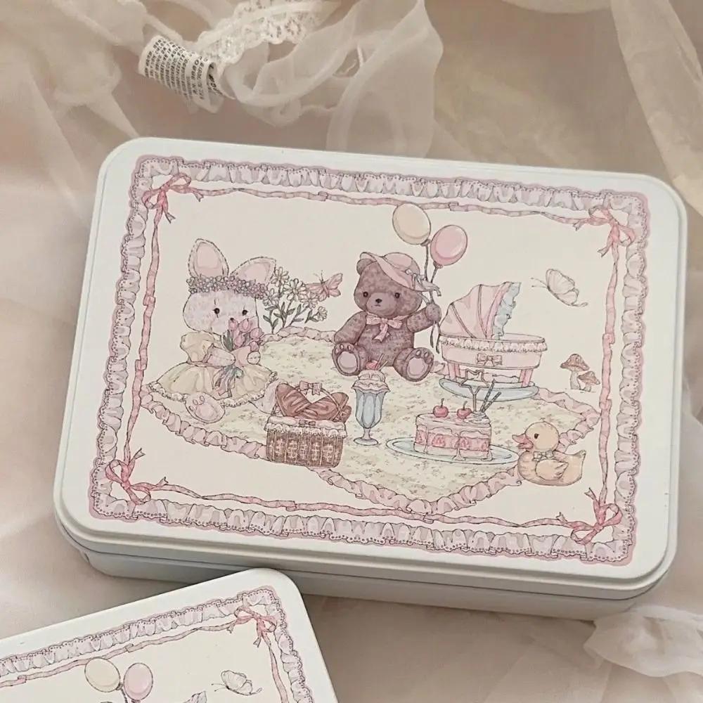 Cartoon Iron Storage Box Big Capacity Small Card Storage Box Desktop Storage School Stationery Kpop Photocards