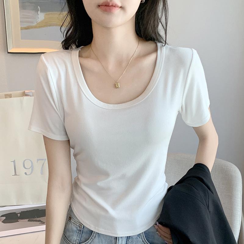 White Short Sleeved T-shirt for Women In Spring Summer Thin Cut Inner Layer Bottom Layer Outer Layer Short Top