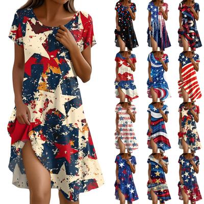 Short Sleeve Boho Dress For Women Casual Loose Fit Summer Sundress Floral Print Dress With Pockets