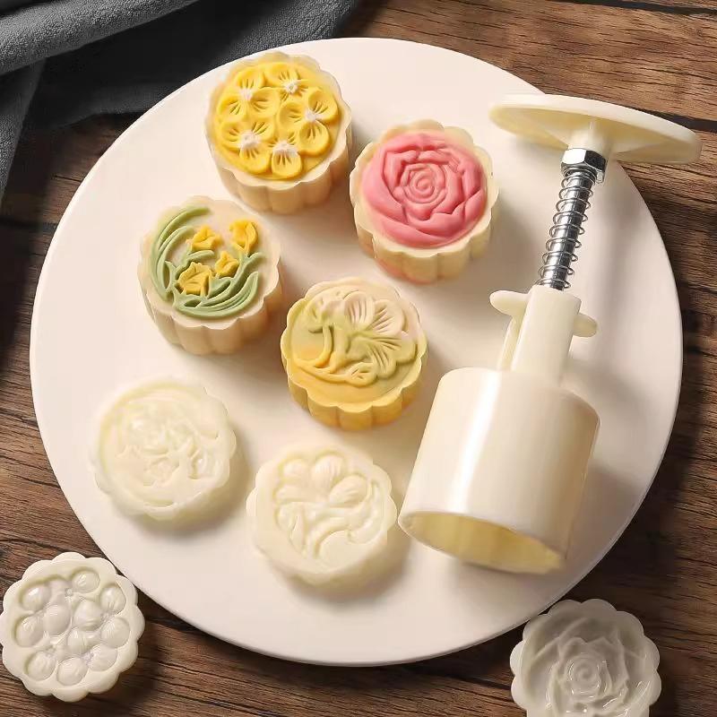 4Pcs/Set Mooncake Mold Cherry Sakura Pattern Stamps Hand Press Blossom Flowers Bean Paste Cake Mold Plungers Pastry Bake Tools