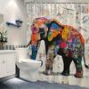 Colorful Graffiti Elephant Shower Curtain, 12 Hooks, Durable Polyester, Modern Bathroom Decor