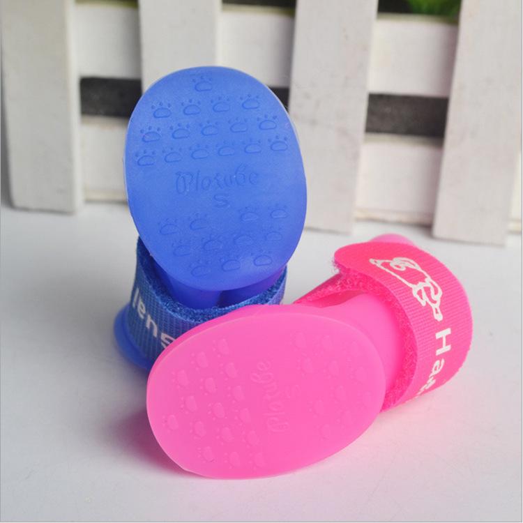 Candy Color Waterproof Vinyl Dog Boots - Anti-Slip, Pet Rain Shoes, 4-Piece Set, Multi-Color Options.