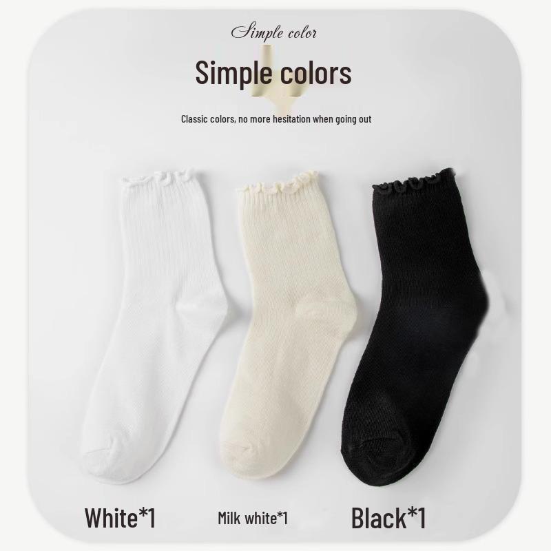 Chaussettes de Cheville à Volants Style Académie Lolita Japonaise - Sangles Croisées & Coton Couleur Unie