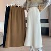 Winter Fleece Lined High Waist Thick Knit Long Skirt with Slit Straight Tube