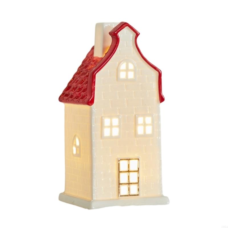 LED-beleuchtetes Keramik-Weihnachtsdorfhaus Schneemann Hirsch Figur Für Ferienhäuser Tischdeko Kaminsims Regal Dekorationen Geschenk