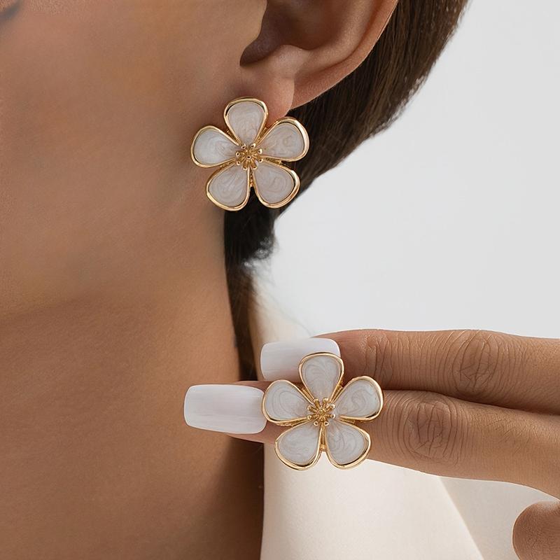 Korean Style Pink Flowers Drop Earrings for Women Girls Y2K Sweet Rhinestone Metal Stud Earrings Seaside Vacation Jewelry Gifts