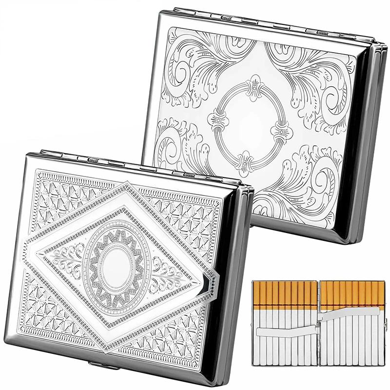 Portable Stainless Steel Metal Cigarette Case Patterned Decorative Cigarette Case Stylish Cigarette Storage Box 20 Cigarettes