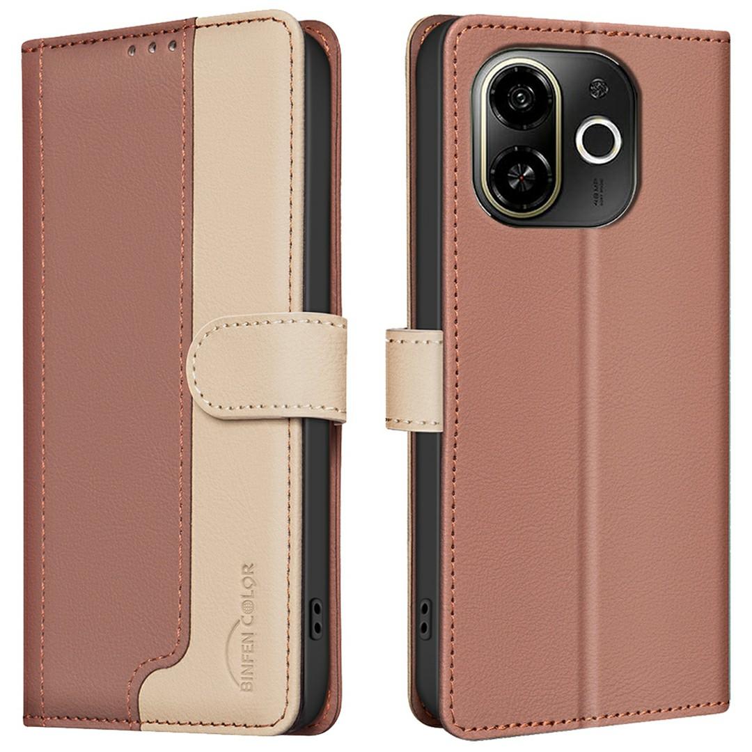 

BINFEN COLOR BF33 for TECNO Spark 30C 5G/Pop 9 5G Leather Case Splicing Color RFID Blocking Brown