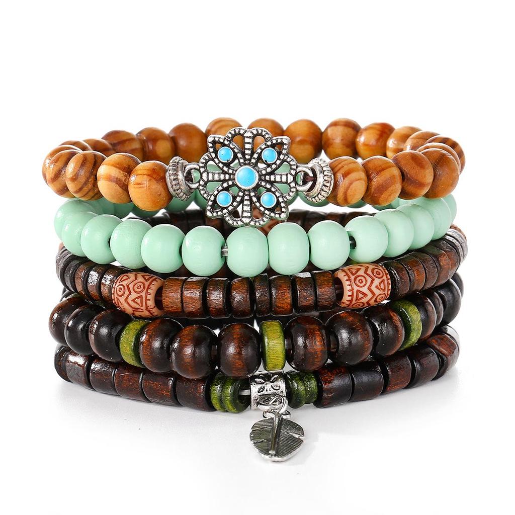 Boho Multi-Layer Kokosnussschale & Perlen Schmetterling Leder Armband Set für Männer