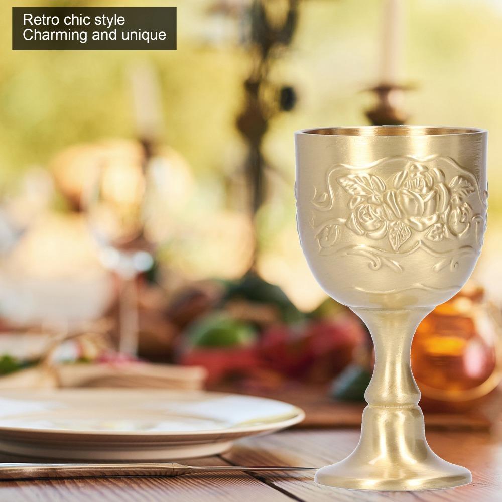 Brass Vintage Chalice Engraved Flower Wine Goblet Goblets & Chalices Brass Goblet Home Decor S