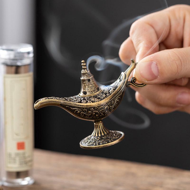 Antiker Aladdins Wunderlampe geformter Räuchergefäß Metall Hohlgeschnitzt Aromaofen Vintage Exquisit Langlebig Wohnkultur