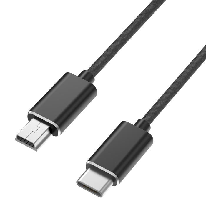 MINI USB/USB-C Cable - Phonillico® - 1 Meter - Compatible Panasonic HDC-SD80/800/9/90/900 - Black