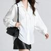 Women's Solid Color Shirt Female Lace Up Turn-down Collar Long Sleeved Blouse Spring New Korean Style Loose Versatile Top