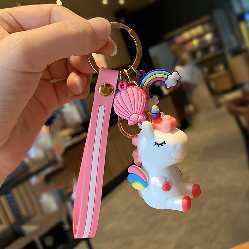Rainbow Unicorn Keychain Pendant - Cute Silicone Cartoon Figure for Backpacks