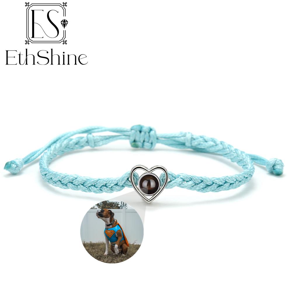EthShine Personalized 925 Silver Circle Photo Bracelet Projection Bracelets Custom Photo Bracelet Couple Memorial Gift Women