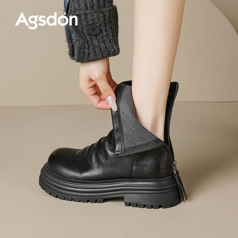 Augustine Brown Martin Boots Women's 2025 New Autumn and Winter Small Skinny Pile Boots Thick-soled Medium Boots Short Boots
