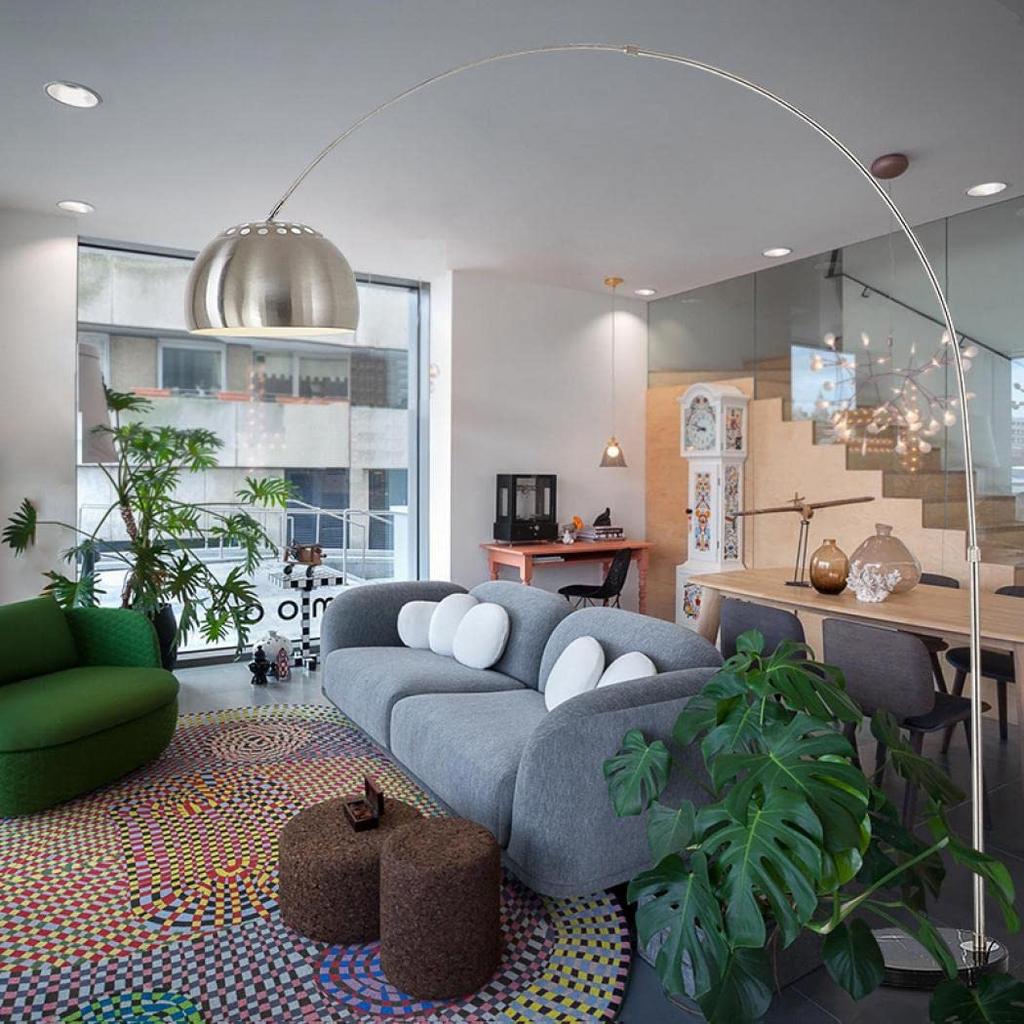 SPobeap Arched Floor Lamp, Stylish Nordic Design with Foot Switch, Remote Control, LED Bulb, Dimmable, Color-Changing, and Extendable, Perfect for