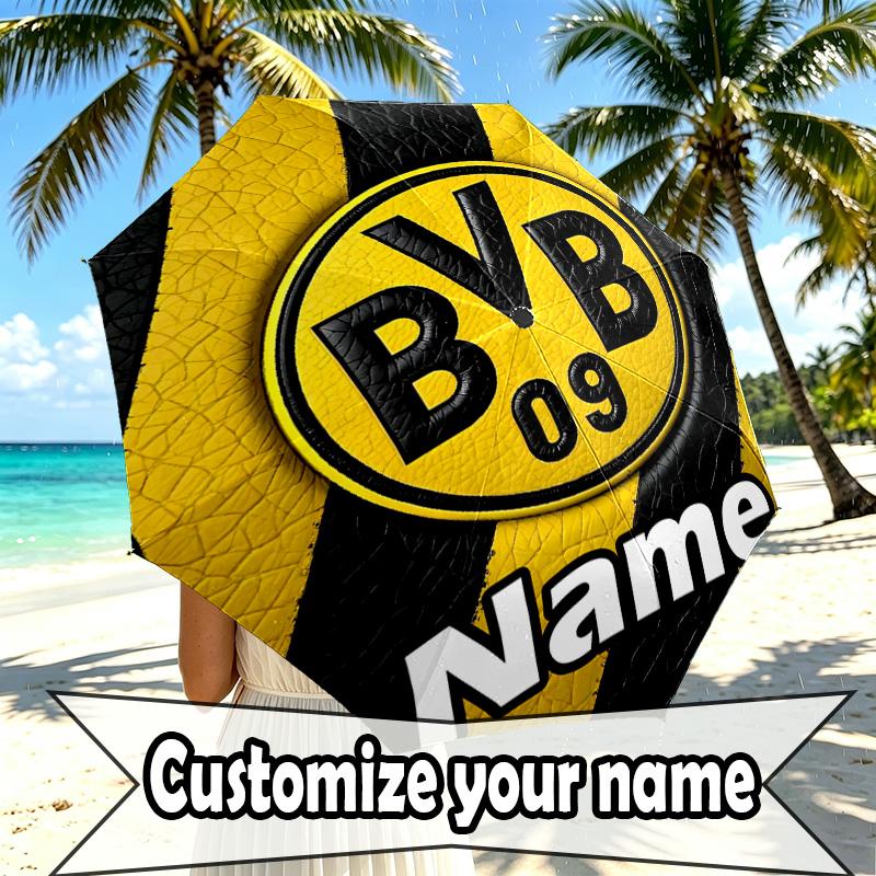 Custom Name Personalized Borussia Dortmund Print Umbrella, Auto Open Close, 8‑Rib Sturdy Frame, Commute Camping Hiking Use, Birthday Gift