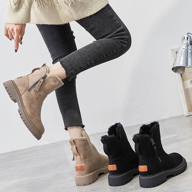 Botas de neve femininas inverno quente moda designer plataforma botas antiderrapantes curto pelúcia flats camurça sapatos mujer