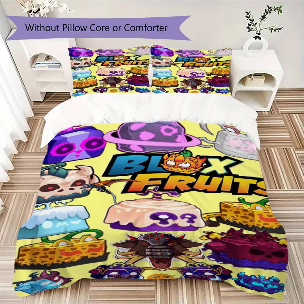 Blox Fruits Spiel Muster Bettwäsche Steppdecken-Set Bettdeckenbezug Kissenbezug Heimdekoration Geburtstagsgeschenk (1 * Bettbezug + 2 * Kissenbezug ohne Füllung)11